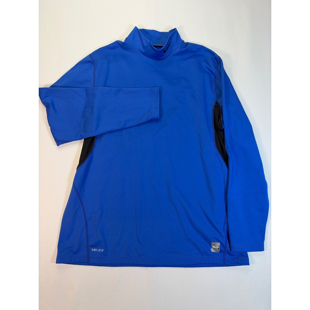Nike Pro Combat Dri-FIT Mock Neck Long Sleeve Shirt Mens XXL Blue Black Fitted